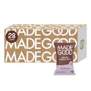 MadeGood frente del empaque con 28 mini paquetes, práctico para familias