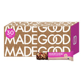MadeGood frente de caja a granel mostrando 30 barras y beneficios de seguridad