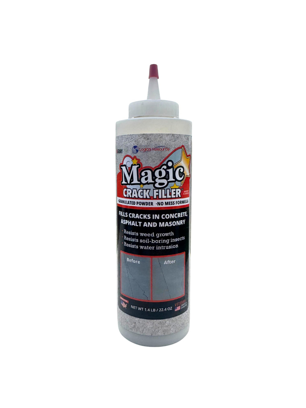 Magic Crack Filler frente del envase mostrando diseño y peso, fácil identificación y uso