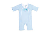 Magic Sleepsuit front view blue showing snug fit and calming design benefit