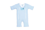 Magic Sleepsuit front view blue showing snug fit and calming design benefit