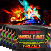Magical Flames front packaging showing 25 colorful fire packets and clear branding, great for gifting