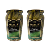 Maille frasco frontal mostrando cornichons crujientes para aperitivos