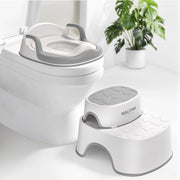 Maliton front view of potty seat and step stool showing compact design and safety