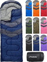 MalloMe front view showing full sleeping bag and bright color, comfortable for camping