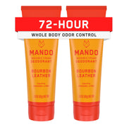 Mando front packaging showing two-pack and Bourbon Leather scent benefit