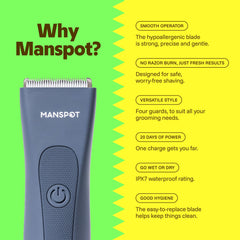MANSPOT primer plano de la cuchilla aeroespacial que ofrece afeitado seguro
