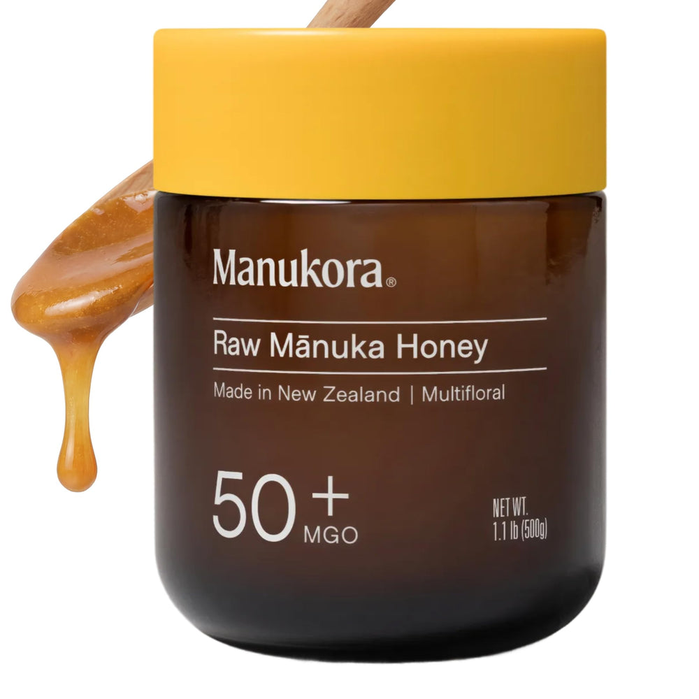 Manukora frasco frontal mostrando etiqueta y tamaño 500g, confianza visual
