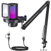 MAONO DGM20S front view showing microphone and packaging, highlights easy setup