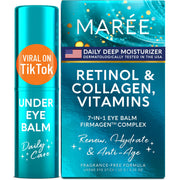 MAREE front packaging of under eye balm stick showing product name and purple design, convenient travel size