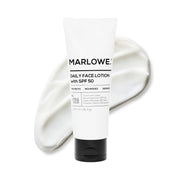 MARLOWE. envase frontal mostrando protección SPF 50 y diseño limpio
