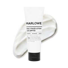 MARLOWE. envase frontal mostrando protección SPF 50 y diseño limpio