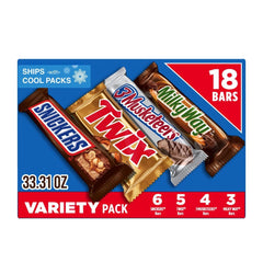 Mars caja surtida frontal mostrando las 18 barras y variedad