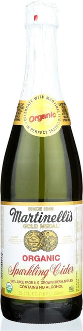 Martinelli's botella frontal mostrando etiqueta orgánica y presentación premium