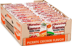 Maruchan empaque frontal mostrando sabor Picante Chicken y beneficio de conveniencia