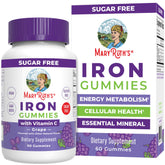 MaryRuth's envase frontal de Iron Gummies, presentación clara y beneficios visibles