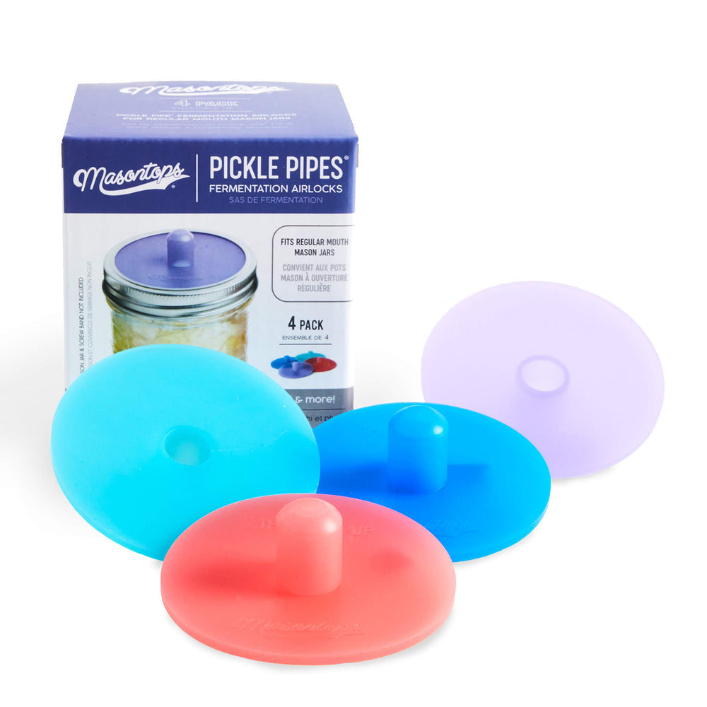 Masontops Pickle Pipes front view showing compact silicone airlock benefit