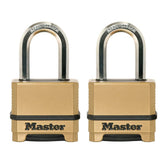 Master Lock vista frontal del empaque mostrando dos candados Magnum y robustez