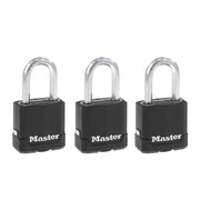 Master Lock padlock 3-pack front view showing durable outdoor protection