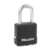 Master Lock candado frontal mostrando cuerpo resistente y seguridad