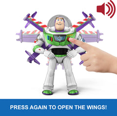 Mattel Buzz Lightyear held in a child's hand to show scale and easy grasping