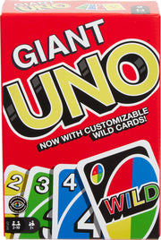 Mattel Games paquete frontal de Giant UNO mostrando cartas grandes y coloridas