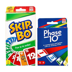 Mattel empaque frontal de Phase 10 y Skip-Bo mostrando el contenido y diversión familiar