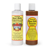 Maui Babe front packaging showing two 8 oz bottles and product benefit of tan sealing