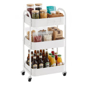 MAX Houser front view of cart showing three shelves and white finish for versatile storage