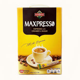 Maxpresso front packaging showing 100 sticks and product branding for easy storage benefit
