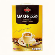 Maxpresso front packaging showing 100 sticks and product branding for easy storage benefit