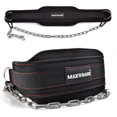 MAXRANK cinturón dip vista frontal con correa de nylon resistente para soporte seguro