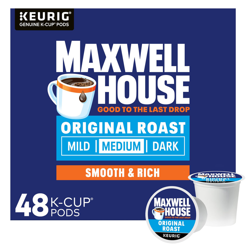 Maxwell House caja frontal 48 cápsulas mostrando conveniencia