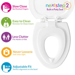 Mayfair NextStep2 showing child potty insert magnetically stored in lid for tidy bathroom storage