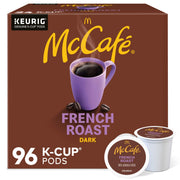McCafé paquete frontal mostrando 96 cápsulas y ventaja de suministro