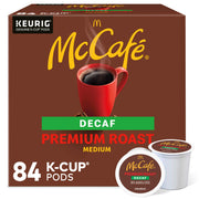McCafé front box 84 count showing quantity and medium roast benefit