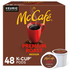 McCafé front box showing premium roast and 48-count convenience benefit