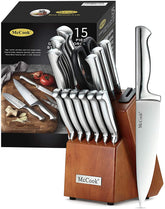 McCook knife set front view showing block and all blades, organized and stylish