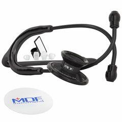 MDF Instruments Acoustica front view showing lightweight frame and black finish for portability