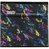 Mead Trapper Keeper vista frontal con diseño Paint Splatter y cierre seguro