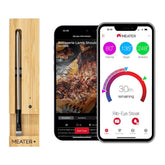 MEATER Plus front packaging showing wireless thermometer and charger benefits