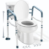 Medical king front view of full toilet safety rail showing sturdy frame benefit
