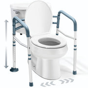 Medical king front view of full toilet safety rail showing sturdy frame benefit