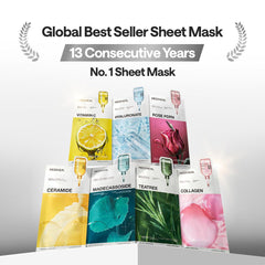MEDIHEAL mascarilla facial desplegada sobre mano, permite ver ajuste y tela