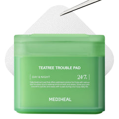 MEDIHEAL empaque frontal de pads calmantes muestra 100 unidades y beneficios