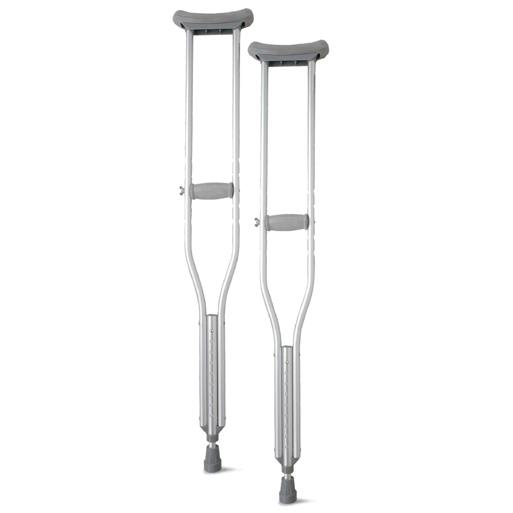 Medline crutches front view showing full pair and portability benefits
