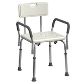 Medline vista frontal de la silla de ducha con respaldo y reposabrazos, mayor seguridad