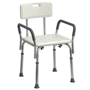 Medline vista frontal de la silla de ducha con respaldo y reposabrazos, mayor seguridad