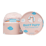 Megababe puff vista frontal mostrando el tamaño y color rosa, aplicación rápida