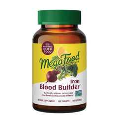 MegaFood botella frontal del empaque mostrando 180 tabletas y marca clara